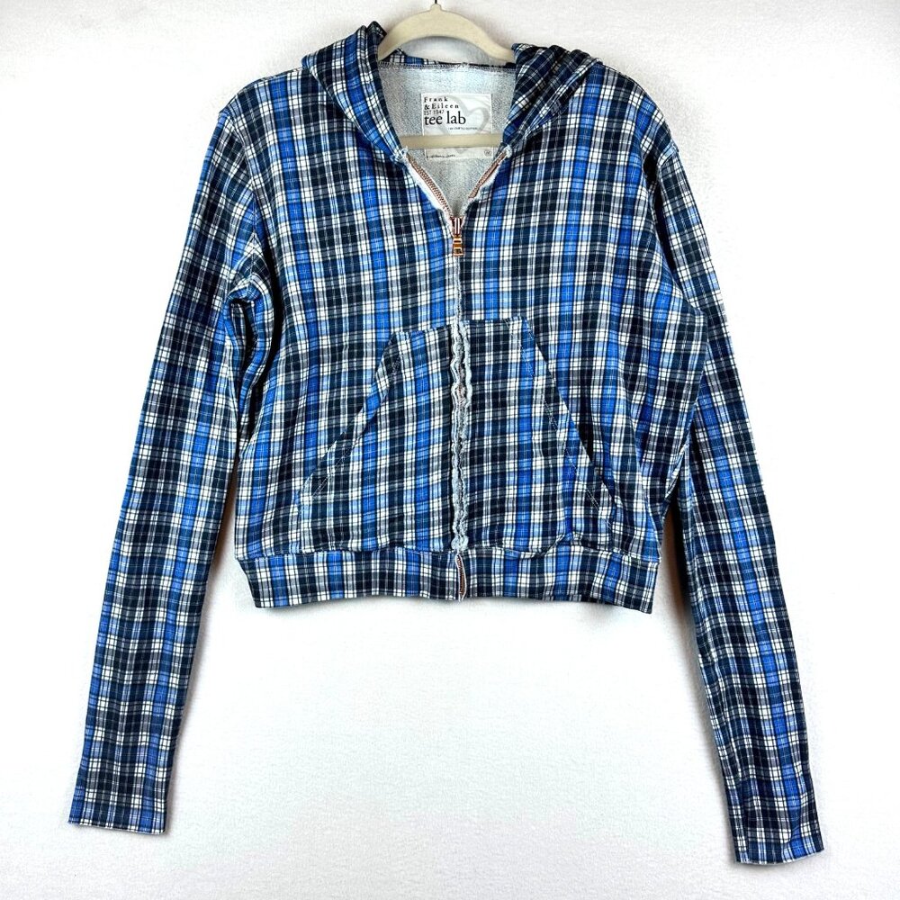 Frank and Eileen Tee Lab Zip Plaid Gingham Hoodie Womens Medium Fleece Preppy - Picture 3 of 13